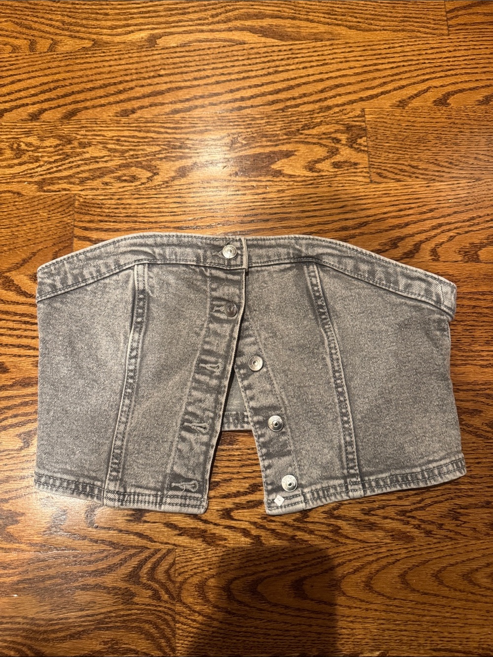 H&M Gray Washed Denim Strapless Crop Top